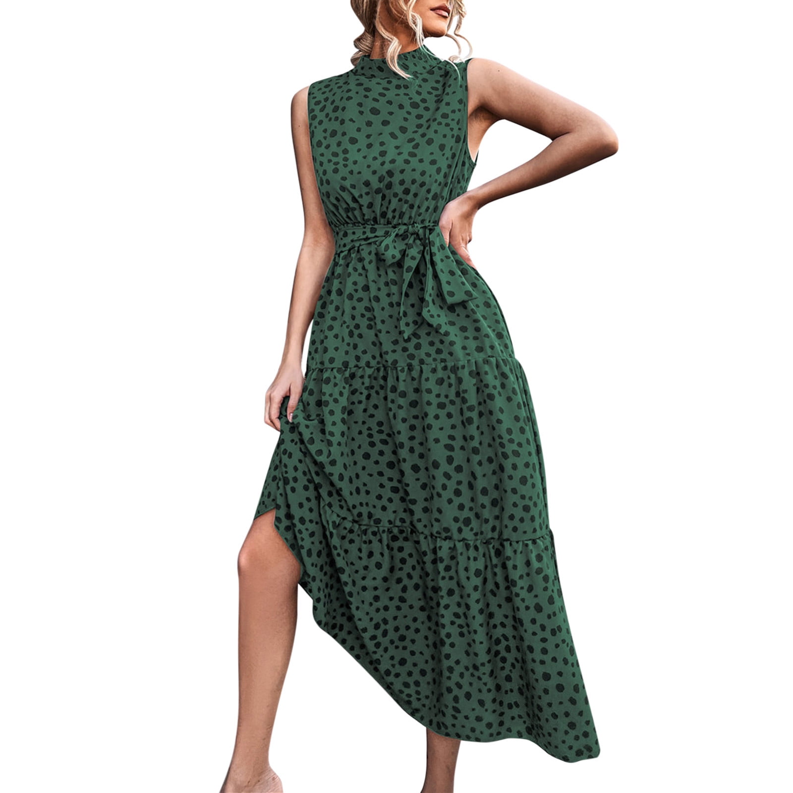 Women's Summer Dress Leopard Print Sleeveless Dresses Long Dress With
