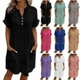 thumbnail image 1 of Women's Summer Dress Ndbuld Casual Midi Short Sleeve Button Down Shirt Dresses Loose Beach Cover Up with Pockets,Black ,Size M, 1 of 7