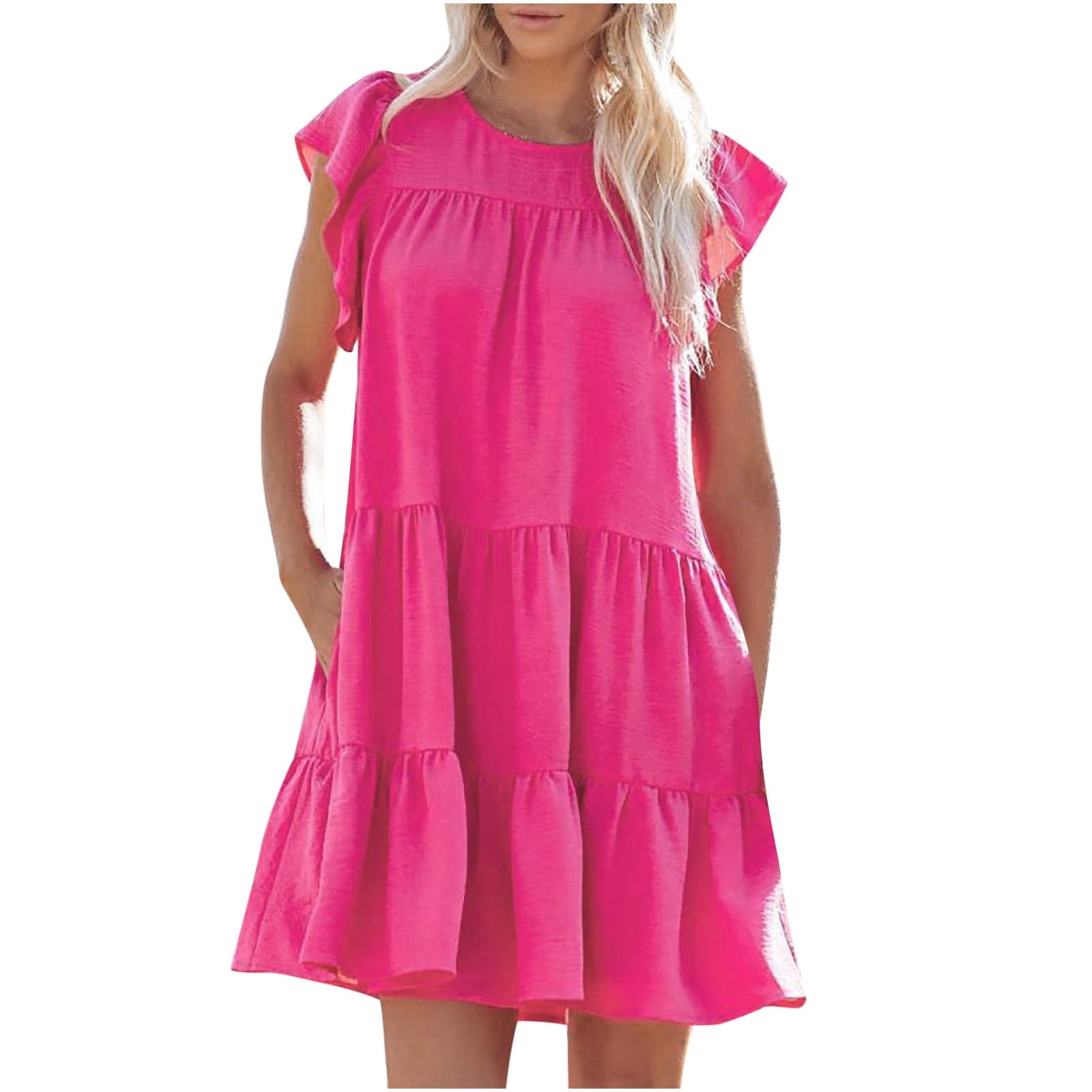 Sdipipo Women's Summer Babydoll Dress - Lace & Mesh Short Sleeve Mini Dress