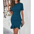 thumbnail image 1 of Women's Summer Dress Short Sleeves Bodycon Mini Dress Ruched Puff Sleeve Ruffle Hem Cocktail Party Dress, 1 of 6