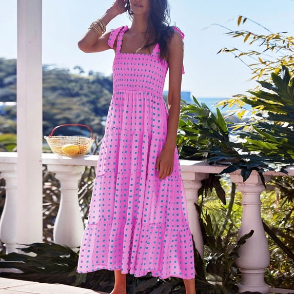 Women's Summer Dress, Sleeveless V Neck Maxi Long Dress with Print, Soft Stretch Bandage Fit for Casual, Date, Vacation