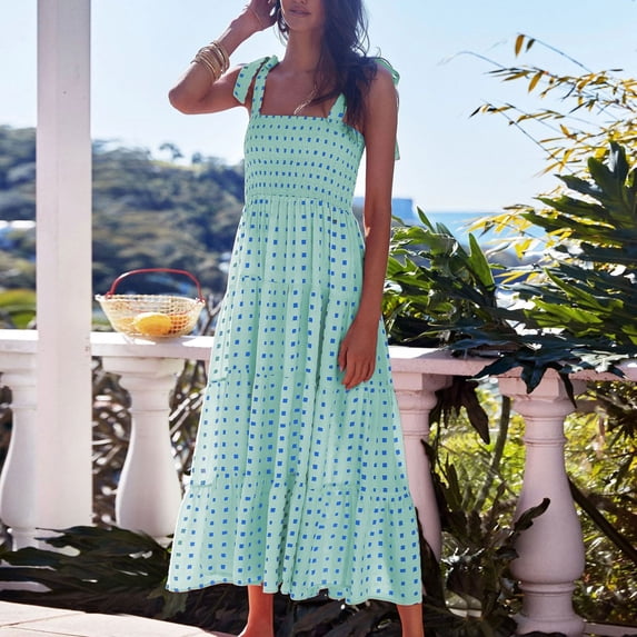 Women's Summer Dress, Sleeveless V Neck Maxi Long Dress with Print, Soft Stretch Bandage Fit for Casual, Date, Vacation