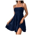 thumbnail image 1 of Women's Summer Dress Solid Color Ruffle Hem Sleeveless Spaghetti Strap A Line Elegant Fashion Mini Dress For Casual Daily Wear,Navy,Xxl, 1 of 5