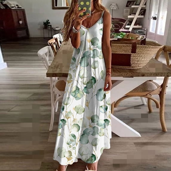 Women's Summer Dress Summer Dresses For Women Print Sleeveless Round Neck Dress Casual Long Dresses D Multicolor S