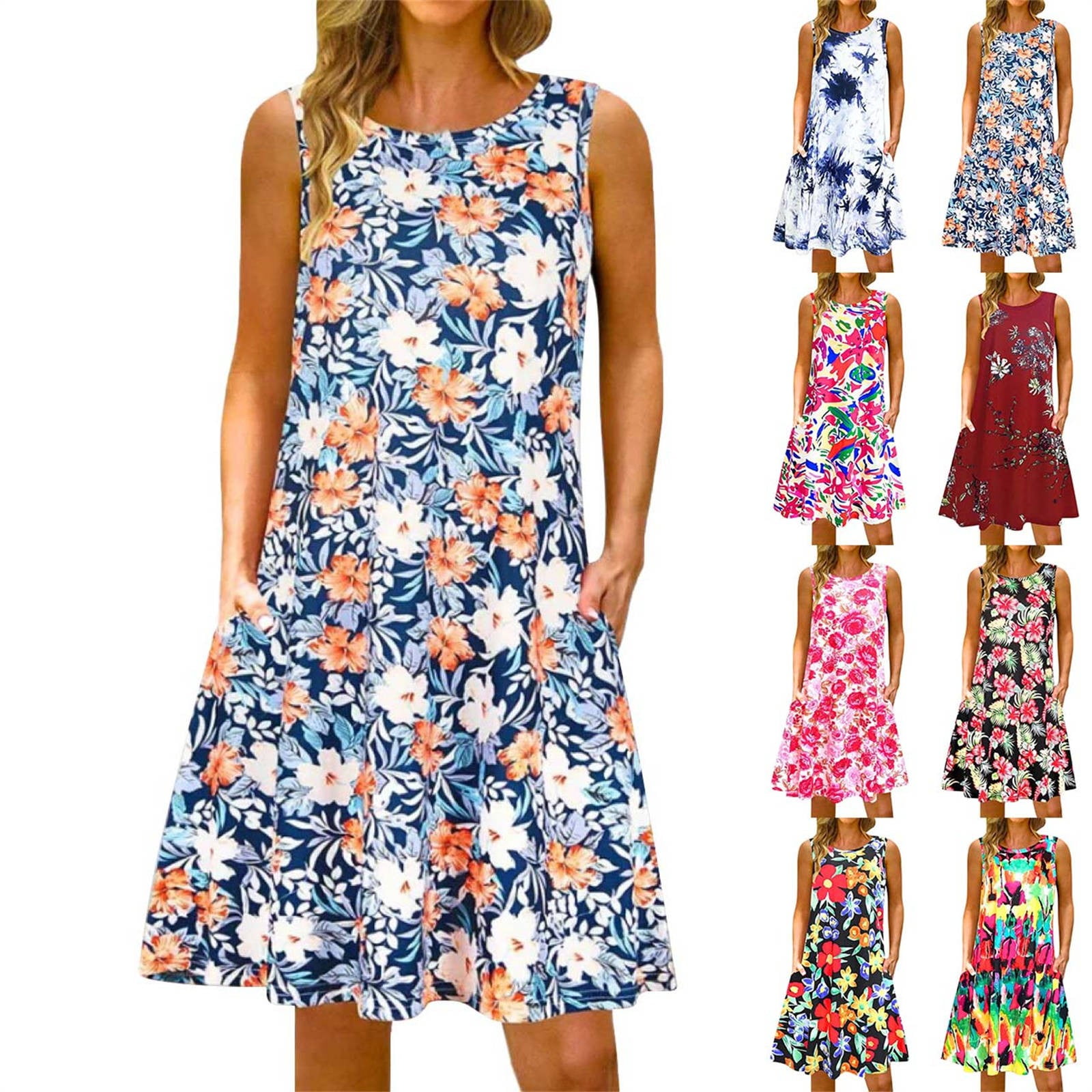 Women's Summer Dresses 2024 Beach Casual Sleeveless Floral Print Tank
