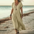 thumbnail image 1 of Women's Summer Dresses 2025 Casual Maxi Dress Short Sleeve V Neck Flowy Sundress Split Loose Long Tshirt Dress Soft Comfy Beach Vacation Sun Dresses Activewear Recent Purchases Recent Purchases, 1 of 5