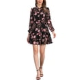 thumbnail image 1 of INSPIRE CHICWomen's Summer Dresses 2025 Floral Tie V Neck Semi Sheer Long Sleeve Layered Tiered Chiffon Mini Dress M Black, 1 of 6