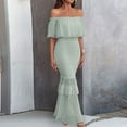 thumbnail image 1 of Women's Summer Dresses 2025 Spring And Summer Women's One-line Collar High-waisted Temperament Dress Short-sleeved One-line Shoulder And Ankle Dress Boho Dress Green XL, 1 of 5
