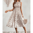 thumbnail image 1 of Women's Summer Dresses 2025 Wrap Ruffle Crew Neck Sleeveless Floral Midi Flowy Dress, 1 of 5