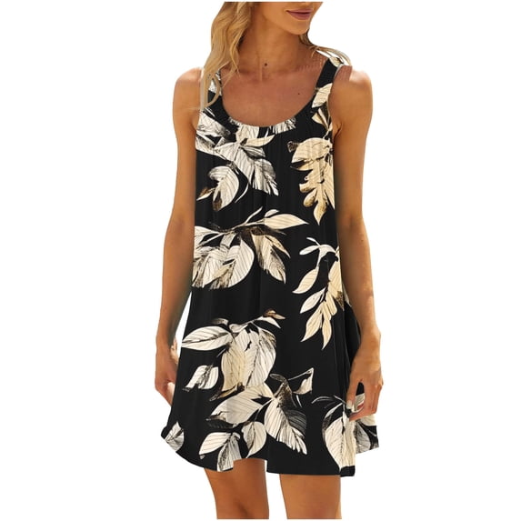 Women's Summer Dresses 2026 Loose Fit U Neck Sleeveless Sundress Swimsuit Coverup Fashion Floral Printed Tank Dress