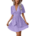 thumbnail image 1 of Women's Summer Dresses Boho Midi Sleeve Dress Floral Print V Neck A Line Pleated Casual Fit Elegant Vacation Sundress (Purple,Large), 1 of 6