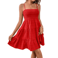 thumbnail image 1 of Women's Summer Dresses Boho Sleeveless Dress Halter Solid Colour Pleated Casual Fit Elegant Vacation Sundress (Red,Small), 1 of 6