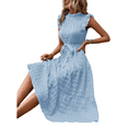 thumbnail image 1 of Women's Summer Dresses Boho Textured Fashion Maxi Dress V Neck Solid Elegant Party Casual Fit Elegant Vacation Sundress (Light Blue,Small), 1 of 2