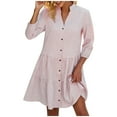 thumbnail image 1 of Women's Summer Dresses Casual V Neck Button Down 3/4 Sleeve Floral Print Loose Flowy Shirt Dress, 1 of 5