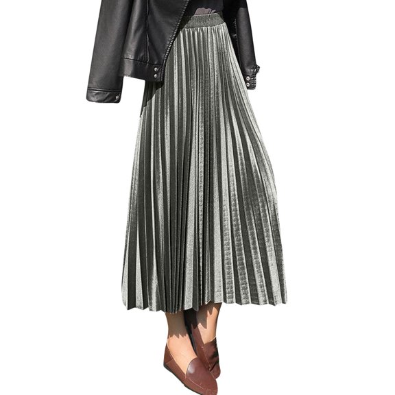 Women's Summer Dresses Casual Velvet Solid Color Long Half Skirt High Waist Pleated Skirt