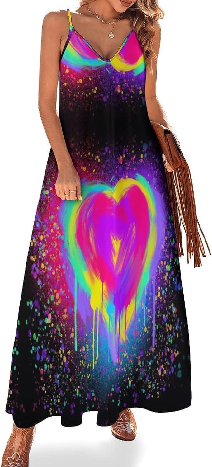 Women's Summer Dresses Glow in Dark Splatter Neon Maxi Dress Vacation ...
