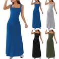 thumbnail image 1 of Women's Summer Dresses Ladies' Solid Color Stripe Slim Fitting Suspender Casual Style Jumpsuit Long Skirt Sleeveless Square Neck Dress Black XL, 1 of 9