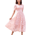 thumbnail image 1 of Women's Summer Dresses Layered Floral Fashion Maxi Dress Round Neck Pleated Bubble Sleeve Elegant Party Casual Fit Elegant Vacation Sundress (Pink,Large), 1 of 2