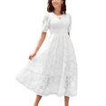 thumbnail image 1 of Women's Summer Dresses Layered Floral Fashion Maxi Dress Round Neck Pleated Bubble Sleeve Elegant Party Casual Fit Elegant Vacation Sundress (White,X-Large), 1 of 5