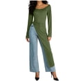 thumbnail image 1 of Women's Summer Dresses Long-Sleeve Asymmetrical Dress Jumpsuit Fashion Round Neck Solid Outfit Loose Flowy Beach Sundress, 1 of 5