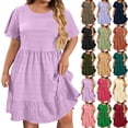 thumbnail image 1 of Women's Summer Dresses Plus Size Plus Size Casual Solid Short Sleeved Round Neck Vacation Dress, 1 of 9