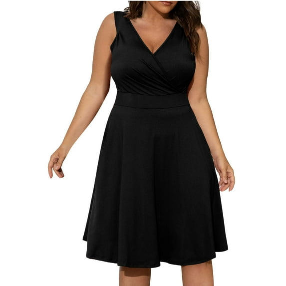 Women's Summer Dresses Plus Size Wrap V Neck Sun Dress Elegant Sexy Plain Short Sleeve/Sleeveless A-Line Midi Dress High Waist Bodycon Tank Dress Wedding Guest Party