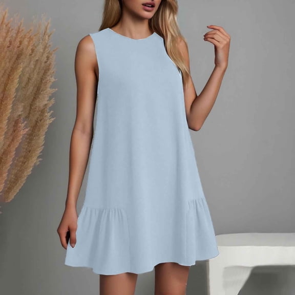 Women's Summer Dresses Round Neck Ruffle Sleeveless Tank Dress Casual A Line Beach Vacation Clothes Midi Dress plus Size Summer Dresses Medium Dress for Women for Summer Summer Dresses Maxi Dresses