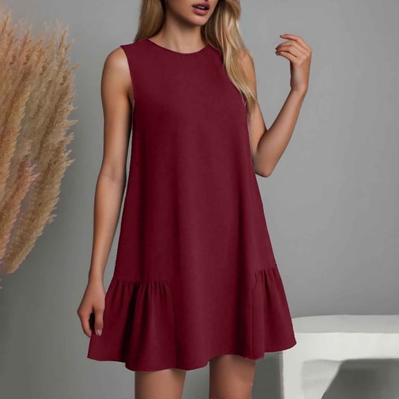 Women's Summer Dresses Round Neck Ruffle Sleeveless Tank Dress Casual A Line Beach Vacation Clothes Midi Dress plus Size Summer Dresses Medium Dress for Women for Summer Summer Dresses Maxi Dresses