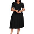 thumbnail image 1 of Women's Summer Dresses Round Neck Solid Loose Flowy Pleated Mini Babydoll Dress, 1 of 3
