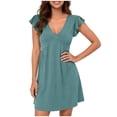 thumbnail image 1 of Women's Summer Dresses Ruffle Flutter Sleeve Beach Dress V Neck Loose Casual Vacation Dress Light Blue, S, 1 of 5