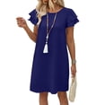 thumbnail image 1 of Women's Summer Dresses Ruffle Sleeve Round Neck Loose Swing Sundresses with Pockets Plain/Print Navy Blue L, 1 of 7