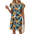 thumbnail image 1 of Women's Summer Dresses Ruffle Sleeve Round Neck Loose Swing Sundresses with Pockets Plain/Print Tropical Flowers M, 1 of 7