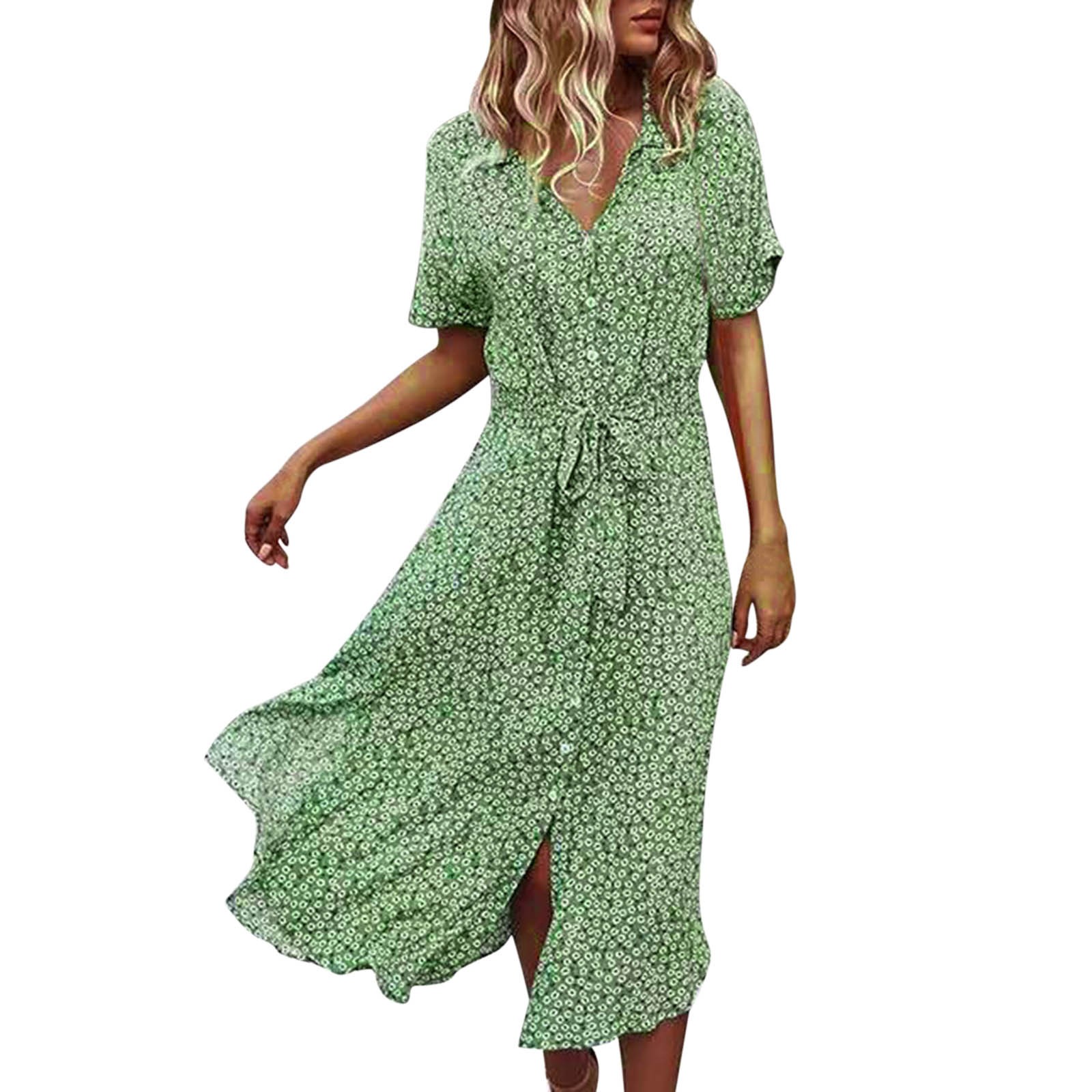 Women's Summer Dresses Short Sleeve A-Line Midi Dresses Fashion ...