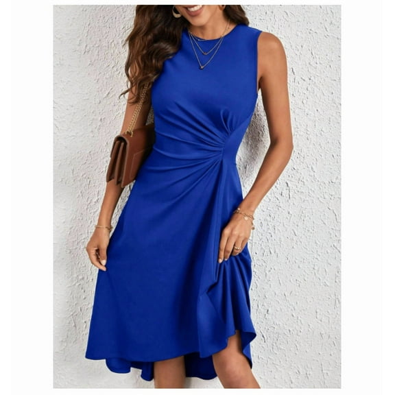 Women's Summer Dresses Sleeveless Ruched Waist A Line High Low Midi Cocktail Dress