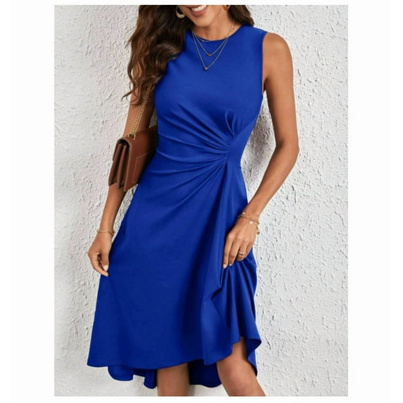 Women's Summer Dresses Sleeveless Ruched Waist A Line High Low Midi Cocktail Dress