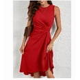 thumbnail image 1 of Women's Summer Dresses Sleeveless Ruched Waist A Line High Low Midi Cocktail Dress, 1 of 7