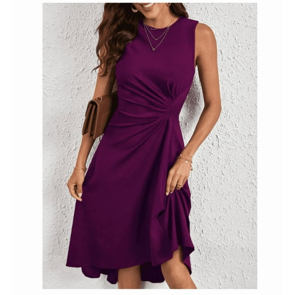 Women's Summer Dresses Sleeveless Ruched Waist A Line High Low Midi Cocktail Dress