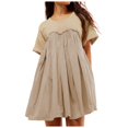 thumbnail image 1 of Women's Summer Dresses Sleeveless Ruffle Sleeve Round Neck Solid Loose Short Flowy Pleated Mini Dress, 1 of 5