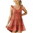 thumbnail image 1 of Women's Summer Dresses Sleeveless V Neck Solid Loose Short Flowy Pleated Mini Dress, 1 of 6