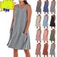 thumbnail image 1 of Women's Summer Dresses Solid Color Casual Sleeveless Linen Loose Fitting Midi Dress With Pockets Light Green,Size S-XXXL, 1 of 7