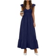 thumbnail image 1 of Women's Summer Dresses Solid-Color V-Neck with Ruffled Flare Sleeves Weekend Wear and Everyday Use., 1 of 6