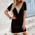 thumbnail image 1 of Women's Summer Dresses Summer Dress for Women Womens V-neck Lace Lace Patchwork Solid Color Short Sleeved Jumpsuit Black S, 1 of 9