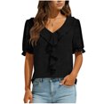 thumbnail image 1 of Women's Summer Dressy Casual Blouses Short Sleeve V Neck Ruffle Business Work Tops Trendy Spring Black, 1 of 7