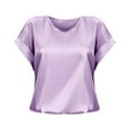 thumbnail image 1 of Women's Summer Dressy Casual Short Sleeve Shirts Crewneck Silk Satin Business Office Work Blouse Tops Fashion Tshirts S-2XL, 1 of 5