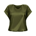 thumbnail image 1 of Women's Summer Dressy Casual Short Sleeve Shirts Crewneck Silk Satin Business Office Work Blouse Tops Fashion Tshirts S-2XL, 1 of 5