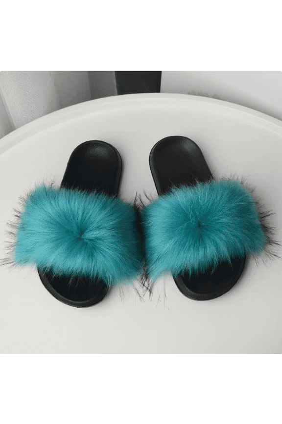 Women's Summer EVA Non-slip Fluffy Faux Fur Slides Slippers Big Size Sandals