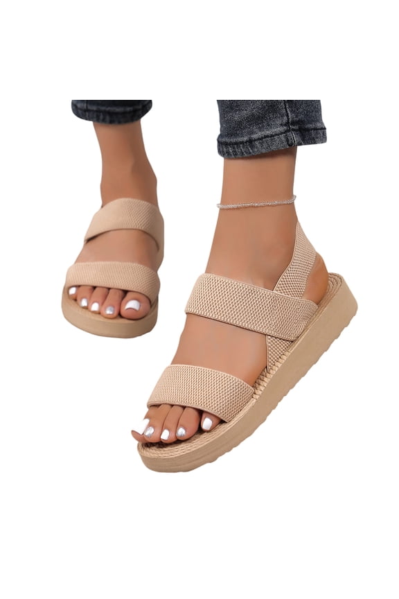 Women's Summer Elastic Band Sandals, Flat Comfortable Open Toe Beach Shoes, Non-Slip Soft Sole Casual Walking Slides, Adjustable Stretchy Straps for Travel Vacation, Lightweight Breathable Footwear