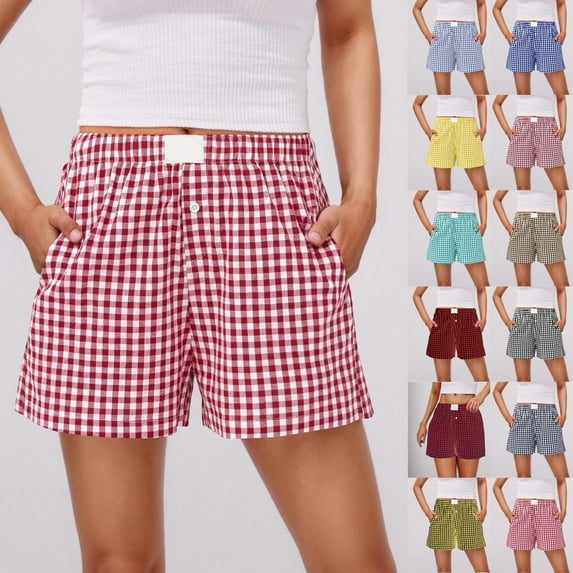 Women's Summer Elastic Waist Casual Shorts Pants Trousers with Pockets Button Front Solid Color Comfortable Travel Lounge Outfits Fashion Essential Gift for Women | CSEONE,Coffee L