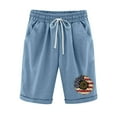 thumbnail image 1 of Women's Elastic Waist Knee Length Casual Loose Fit Cotton Curling Bermuda Shorts with Drawstring Pockets Plus Size A1, 1 of 6