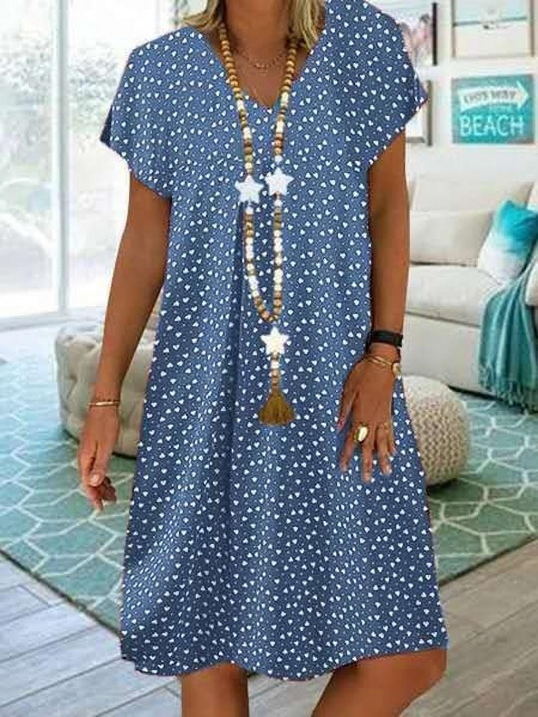 Casual V Neck Heart Print Short Sleeve Dress